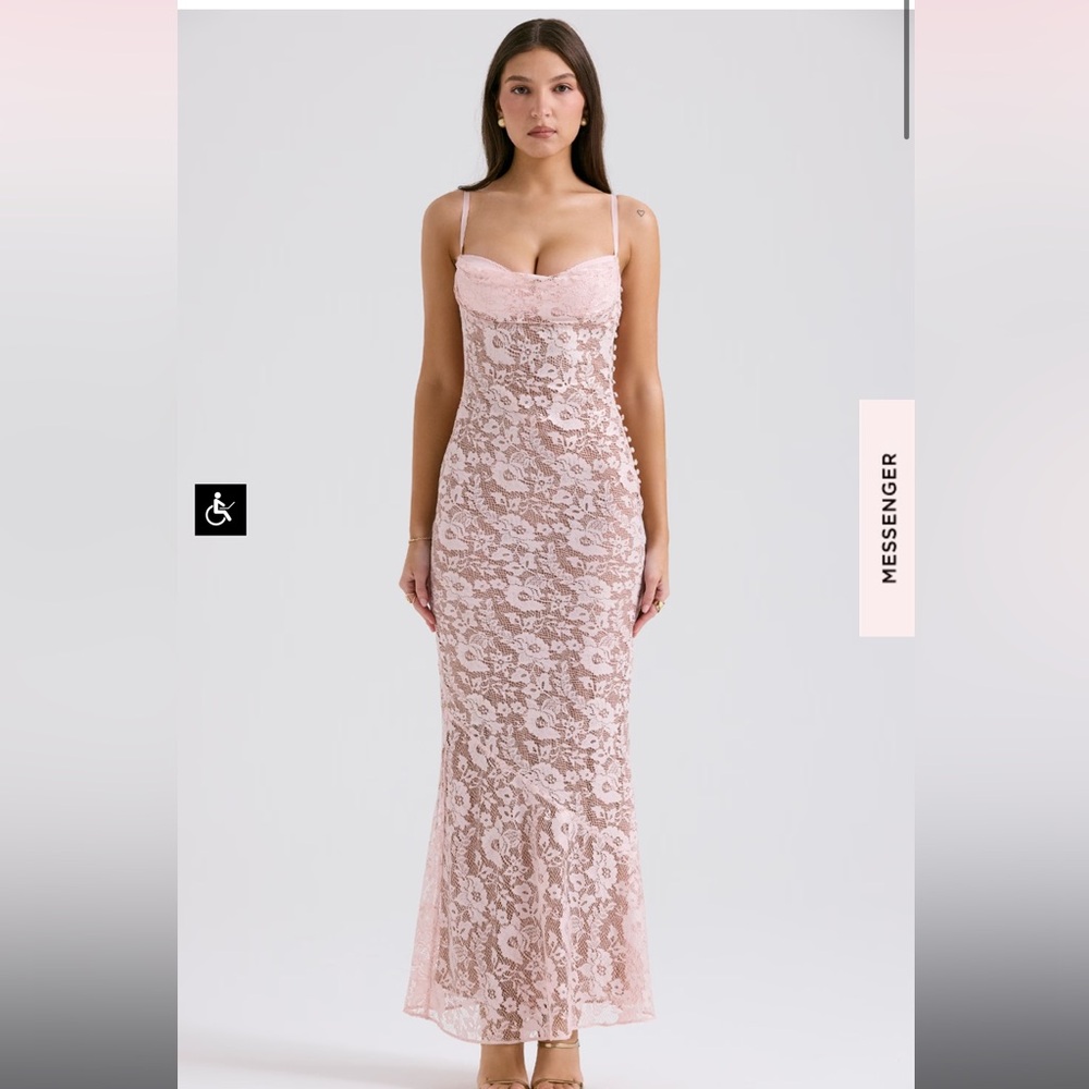 House of CB ROSE PINK LACE GODET GOWN- Size L+ - Picture 5 of 6